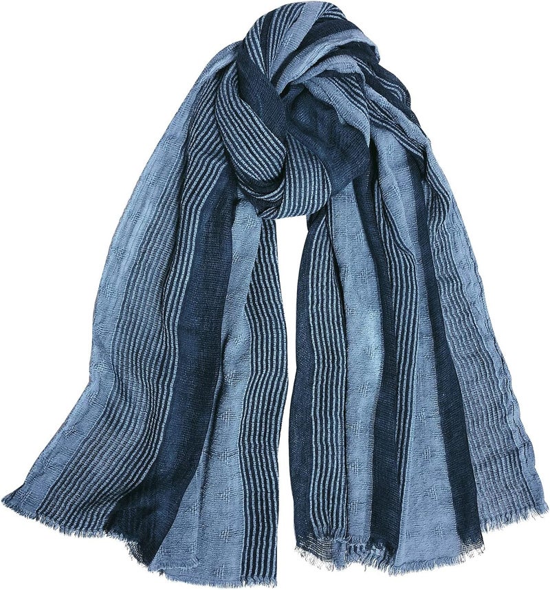 GERINLY Cotton-Linen Scarves Mens Stripe Crinkle Long Scarf Fashion Wrap Shawl for Travel - Image 1